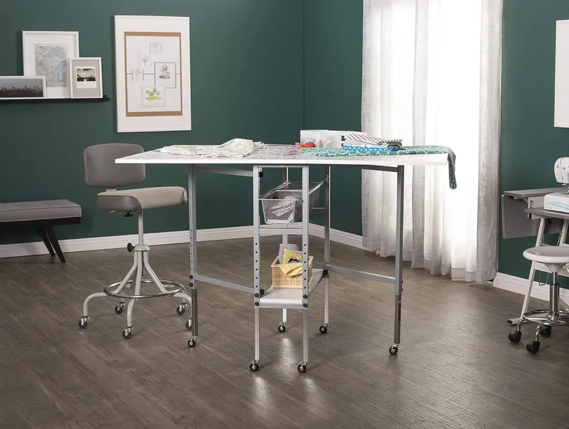 Sew Ready White Arts and Crafts Table with Grid Top